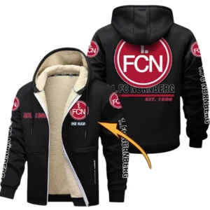 1. FC Nurnberg Dicke Fleecejacke Herren, Fleecemantel mit Allover-Druck BDE74053125699 - Schwarz