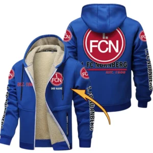 1. FC Nurnberg Dicke Fleecejacke Herren, Fleecemantel mit Allover-Druck BDE74053125699 - Blau