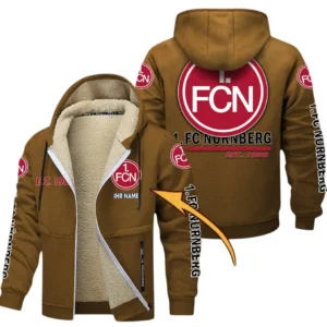 1. FC Nurnberg Dicke Fleecejacke Herren, Fleecemantel mit Allover-Druck BDE74053125699 - Braun
