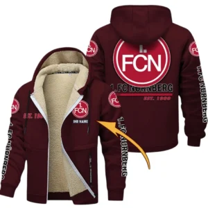 1. FC Nurnberg Dicke Fleecejacke Herren, Fleecemantel mit Allover-Druck BDE74053125699 - Burgunderrot