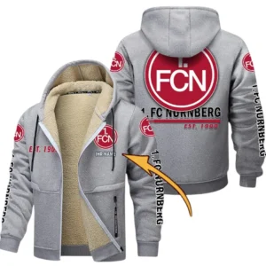 1. FC Nurnberg Dicke Fleecejacke Herren, Fleecemantel mit Allover-Druck BDE74053125699 - Hellgrau