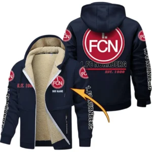 1. FC Nurnberg Dicke Fleecejacke Herren, Fleecemantel mit Allover-Druck BDE74053125699 - Marineblau