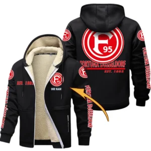 Fortuna Dusseldorf Dicke Fleecejacke Herren, Fleecemantel mit Allover-Druck BDE74053125700 - Schwarz