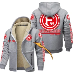 Fortuna Dusseldorf Dicke Fleecejacke Herren, Fleecemantel mit Allover-Druck BDE74053125700 - Hellgrau