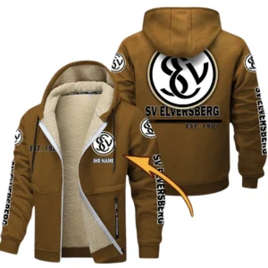 SV 07 Elversberg Dicke Fleecejacke Herren, Fleecemantel mit Allover-Druck BDE74053125701 - Braun