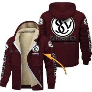 SV 07 Elversberg Dicke Fleecejacke Herren, Fleecemantel mit Allover-Druck BDE74053125701 - Burgunderrot