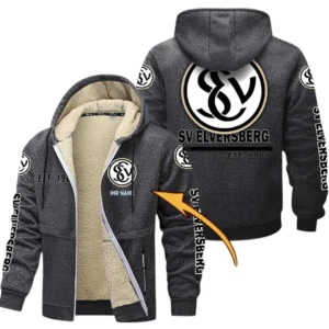 SV 07 Elversberg Dicke Fleecejacke Herren, Fleecemantel mit Allover-Druck BDE74053125701 - Dunkelgrau