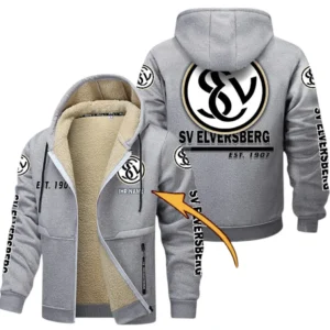 SV 07 Elversberg Dicke Fleecejacke Herren, Fleecemantel mit Allover-Druck BDE74053125701 - Hellgrau