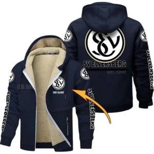 SV 07 Elversberg Dicke Fleecejacke Herren, Fleecemantel mit Allover-Druck BDE74053125701 - Marineblau
