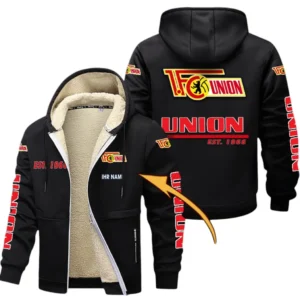 Union Berlin Dicke Fleecejacke Herren, Fleecemantel mit Allover-Druck BDE74053125702 - Schwarz