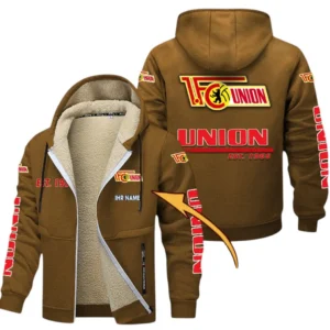 Union Berlin Dicke Fleecejacke Herren, Fleecemantel mit Allover-Druck BDE74053125702 - Braun