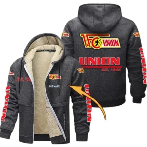 Union Berlin Dicke Fleecejacke Herren, Fleecemantel mit Allover-Druck BDE74053125702 - Dunkelgrau