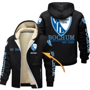 VfL Bochum Dicke Fleecejacke Herren, Fleecemantel mit Allover-Druck BDE74053125703 - Schwarz