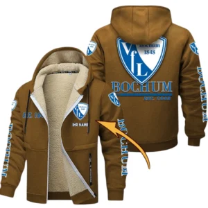 VfL Bochum Dicke Fleecejacke Herren, Fleecemantel mit Allover-Druck BDE74053125703 - Braun