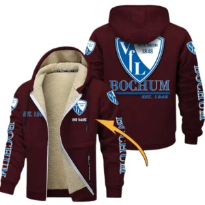 VfL Bochum Dicke Fleecejacke Herren, Fleecemantel mit Allover-Druck BDE74053125703 - Burgunderrot