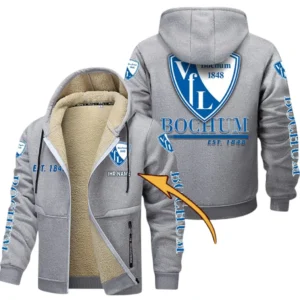 VfL Bochum Dicke Fleecejacke Herren, Fleecemantel mit Allover-Druck BDE74053125703 - Hellgrau