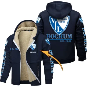 VfL Bochum Dicke Fleecejacke Herren, Fleecemantel mit Allover-Druck BDE74053125703 - Marineblau