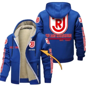Jahn Regensburg Dicke Fleecejacke Herren, Fleecemantel mit Allover-Druck BDE74053125704 - Blau