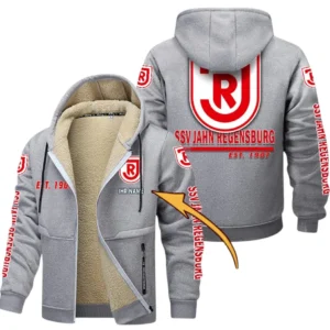 Jahn Regensburg Dicke Fleecejacke Herren, Fleecemantel mit Allover-Druck BDE74053125704 - Hellgrau