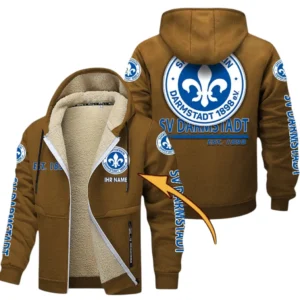 Darmstadt 98 Dicke Fleecejacke Herren, Fleecemantel mit Allover-Druck BDE74053125705 - Braun