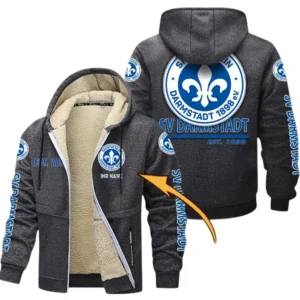 Darmstadt 98 Dicke Fleecejacke Herren, Fleecemantel mit Allover-Druck BDE74053125705 - Dunkelgrau