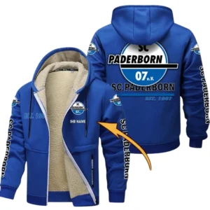 SC Paderborn Dicke Fleecejacke Herren, Fleecemantel mit Allover-Druck BDE74053125706 - Blau