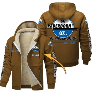 SC Paderborn Dicke Fleecejacke Herren, Fleecemantel mit Allover-Druck BDE74053125706 - Braun