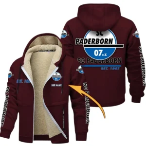 SC Paderborn Dicke Fleecejacke Herren, Fleecemantel mit Allover-Druck BDE74053125706 - Burgunderrot