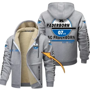 SC Paderborn Dicke Fleecejacke Herren, Fleecemantel mit Allover-Druck BDE74053125706 - Hellgrau