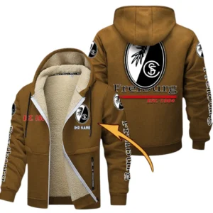 SC Freiburg Dicke Fleecejacke Herren, Fleecemantel mit Allover-Druck BDE74053125707 - Braun