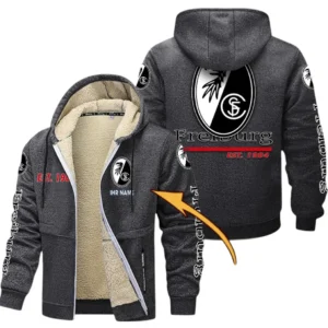 SC Freiburg Dicke Fleecejacke Herren, Fleecemantel mit Allover-Druck BDE74053125707 - Dunkelgrau