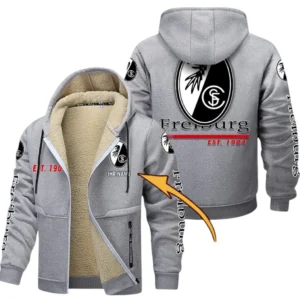 SC Freiburg Dicke Fleecejacke Herren, Fleecemantel mit Allover-Druck BDE74053125707 - Hellgrau
