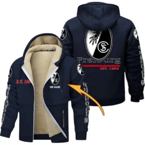SC Freiburg Dicke Fleecejacke Herren, Fleecemantel mit Allover-Druck BDE74053125707 - Marineblau