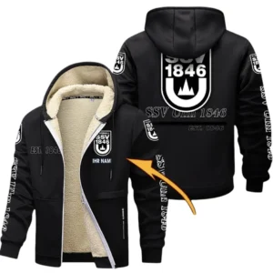 SSV Ulm Dicke Fleecejacke Herren, Fleecemantel mit Allover-Druck BDE74053125708 - Schwarz
