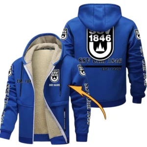SSV Ulm Dicke Fleecejacke Herren, Fleecemantel mit Allover-Druck BDE74053125708 - Blau