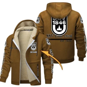 SSV Ulm Dicke Fleecejacke Herren, Fleecemantel mit Allover-Druck BDE74053125708 - Braun