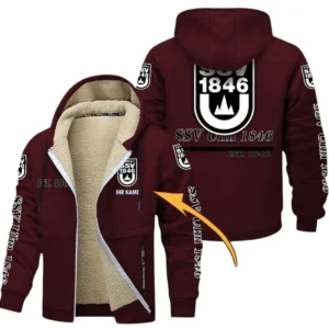 SSV Ulm Dicke Fleecejacke Herren, Fleecemantel mit Allover-Druck BDE74053125708 - Burgunderrot