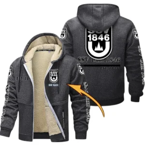 SSV Ulm Dicke Fleecejacke Herren, Fleecemantel mit Allover-Druck BDE74053125708 - Dunkelgrau