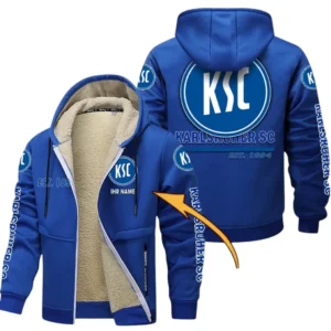 Karlsruher SC Dicke Fleecejacke Herren, Fleecemantel mit Allover-Druck BDE74053125709 - Blau