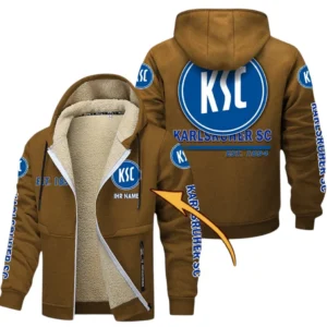 Karlsruher SC Dicke Fleecejacke Herren, Fleecemantel mit Allover-Druck BDE74053125709 - Braun