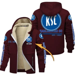 Karlsruher SC Dicke Fleecejacke Herren, Fleecemantel mit Allover-Druck BDE74053125709 - Burgunderrot