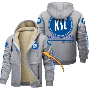Karlsruher SC Dicke Fleecejacke Herren, Fleecemantel mit Allover-Druck BDE74053125709 - Hellgrau