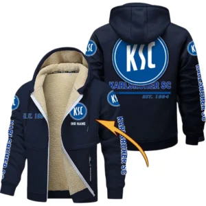 Karlsruher SC Dicke Fleecejacke Herren, Fleecemantel mit Allover-Druck BDE74053125709 - Marineblau