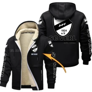 SC Verl Dicke Fleecejacke Herren, Fleecemantel mit Allover-Druck BDE74053125710 - Schwarz