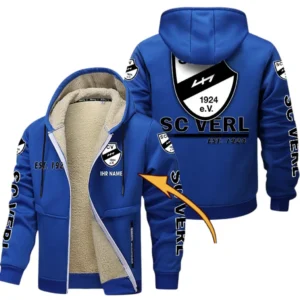 SC Verl Dicke Fleecejacke Herren, Fleecemantel mit Allover-Druck BDE74053125710 - Blau
