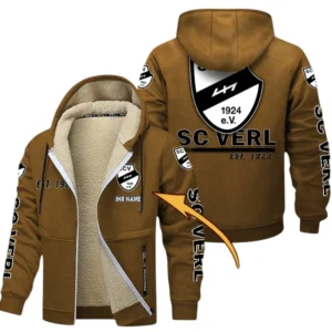 SC Verl Dicke Fleecejacke Herren, Fleecemantel mit Allover-Druck BDE74053125710 - Braun