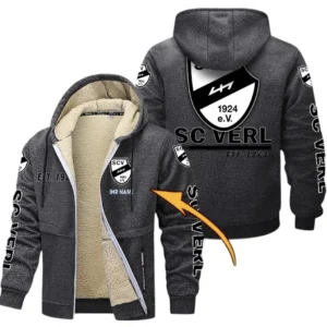 SC Verl Dicke Fleecejacke Herren, Fleecemantel mit Allover-Druck BDE74053125710 - Dunkelgrau