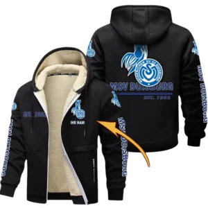 MSV Duisburg Dicke Fleecejacke Herren, Fleecemantel mit Allover-Druck BDE74053125711 - Schwarz