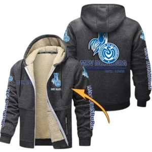 MSV Duisburg Dicke Fleecejacke Herren, Fleecemantel mit Allover-Druck BDE74053125711 - Dunkelgrau