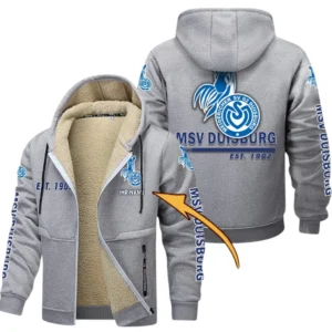 MSV Duisburg Dicke Fleecejacke Herren, Fleecemantel mit Allover-Druck BDE74053125711 - Hellgrau